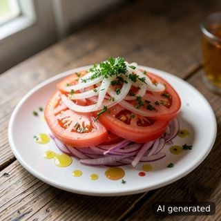Салата от пресни червени домати с лук