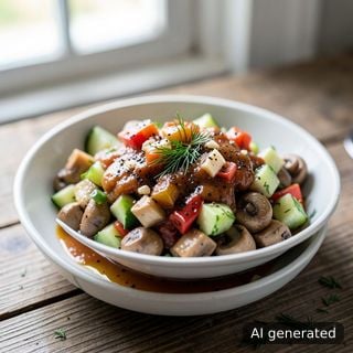 Салата от мариновани гъби и кисели краставички