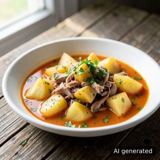Консервирано свинско месо с картофи