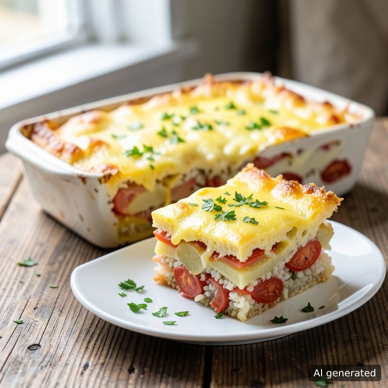 Мусака от картофи, ориз и домати