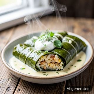 Сарми с извара и ориз в лозови листа