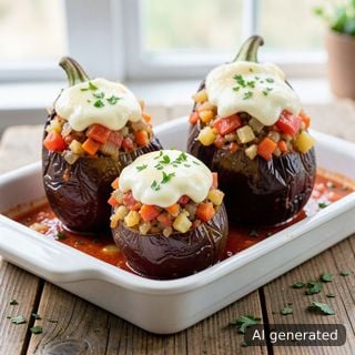 Фаршировани (пълнени) патладжани със зеленчук