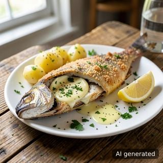 Пържена едра морска и сладководна риба без люспи (паламуд, скумрия и пр.)